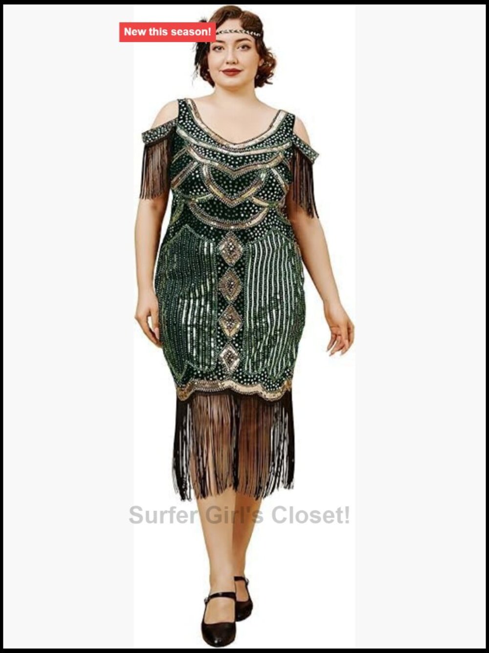 Plus Size 1920s Flapper Dress V-Neck Beaded Fringed Gatsby